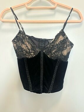 bebe Black Lace & Velvet Camisole Top
